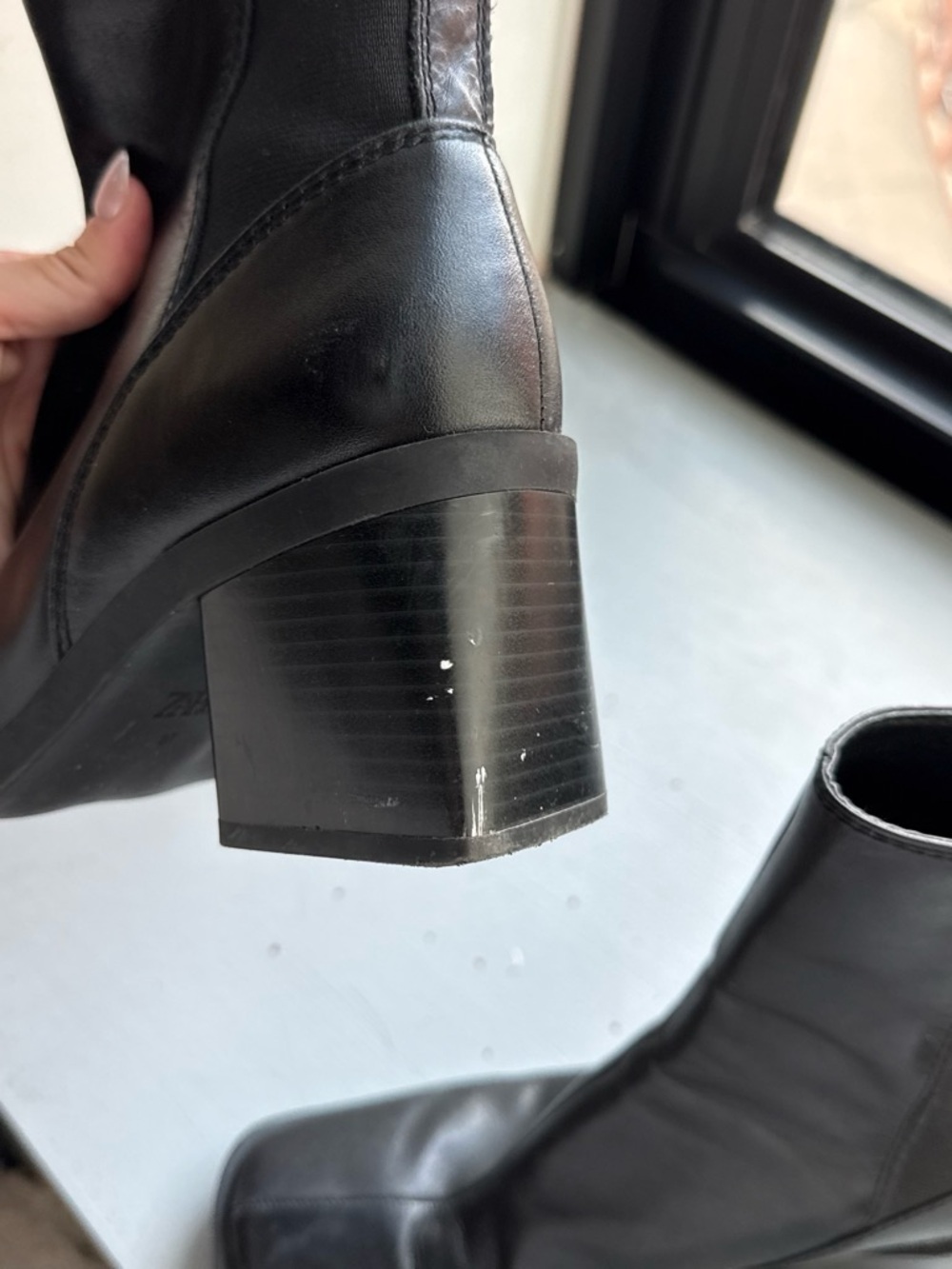 Zara Black Leather Block Heel Ankle Boots - Picture 4 of 5